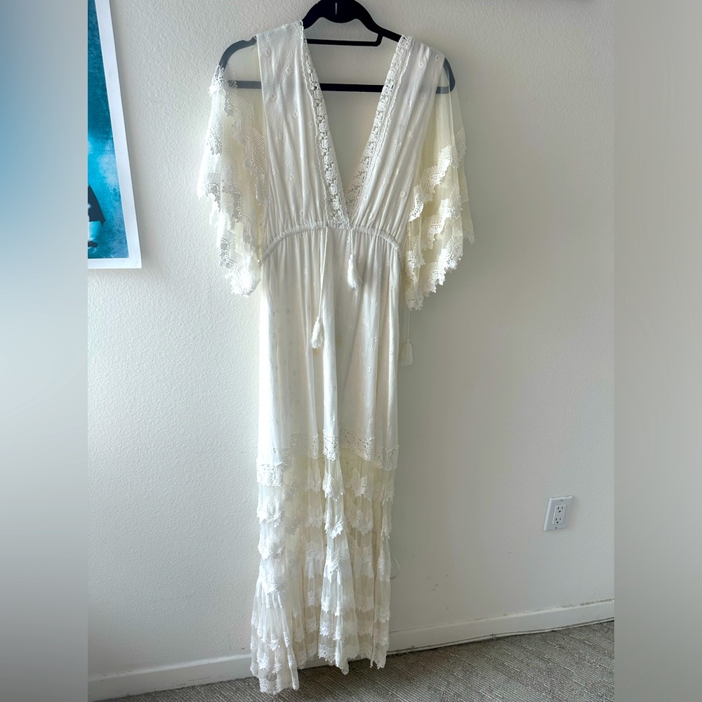 White V-Neck Maxi Dress